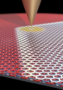 Using a sharp metal scanning tunneling microscopy tip, LeRoy and his collaborators were able to move the domain border between the two graphene configurations around. (Image: Pablo San-Jose ICMM-CSIC)